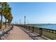 Scenic waterfront park view with benches, palm trees, and a distant bridge under a clear blue sky at 8 Prioleau St # Th A, Charleston, SC 29401