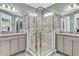 Bright bathroom featuring a glass enclosed shower and double sink vanity with granite countertops at 1011 Old Field Dr, Summerville, SC 29483