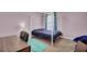 A simple bedroom with a four poster bed, an aqua rug, neutral carpeting and lilac walls at 118 Beacon Falls Ct, Summerville, SC 29486