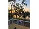 Backyard view from the deck showing a firepit and palm trees during sunset at 123 Jungle Rd, Edisto Island, SC 29438