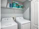 Efficient laundry room with washer, dryer, and storage shelves at 1300 Park West Blvd # 811, Mount Pleasant, SC 29466