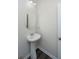 Charming bathroom featuring a modern pedestal sink with a sleek, round mirror and modern flooring at 141 Clydesdale Cir, Summerville, SC 29486