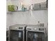 Well-equipped laundry room with modern washer and dryer and ample storage on wire shelving at 1753 Bee Balm Rd, Johns Island, SC 29455