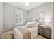 Bright bedroom features soft, neutral color palette, natural light from window and a padded headboard at 2206 Weepoolow Trl, Charleston, SC 29407