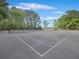 Outdoor tennis court surrounded by lush green trees under a bright, partly cloudy sky at 2206 Weepoolow Trl, Charleston, SC 29407