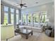 Bright living room with hardwood floors, a ceiling fan, and large windows overlooking the yard at 3608 Maidstone Dr, Mount Pleasant, SC 29466