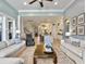 Open-concept living room with an eat-in kitchen, fireplace, and comfortable seating, offering a warm and inviting space at 3608 Maidstone Dr, Mount Pleasant, SC 29466
