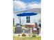 Beautiful backyard features outdoor seating beneath a blue umbrella, accompanied by lush floral arrangements, creating a relaxing atmosphere at 477 Spanish Wells Rd, Summerville, SC 29486