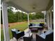 Relaxing covered patio with stylish furniture and a peaceful backyard setting at 107 Belgian Ct, Summerville, SC 29486