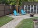Landscaped backyard featuring a gravel area with 2 Adirondack chairs, and a catio at 133 Wando Reach Rd, Wando, SC 29492