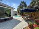 Beautiful backyard with a pool, brick patio, palm trees, and outdoor furniture at 16 Charlyn Dr, Charleston, SC 29407