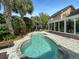 Inviting backyard pool area with lush landscaping and a stylish outdoor dining set at 16 Charlyn Dr, Charleston, SC 29407