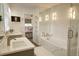 Modern bathroom featuring a soaking tub, walk-in shower, and stylish fixtures, perfect for relaxation and comfort at 201 Welles Ln, Walterboro, SC 29488