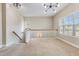 Open loft with neutral carpet, white railing, modern lighting and windows with blinds at 209 Palmetto Walk Dr, Summerville, SC 29486