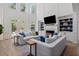 Stunning living room with custom built-ins, a fireplace, and soaring windows providing abundant natural light at 2225 Black Oak Court, Mount Pleasant, SC 29466