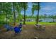 Inviting backyard with firepit, picnic table, mature trees, and a view of the home's exterior at 229 Twin Lake Dr, Summerville, SC 29483