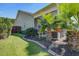 Manicured backyard with well-kept lawn, garden beds and tropical palm tree at 234 Basket Grass Ln, Summerville, SC 29486