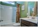 Bathroom features a shower-tub combo, stylish vanity, and modern fixtures at 234 Basket Grass Ln, Summerville, SC 29486
