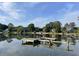 Beautiful lake view with a wooden dock, surrounding trees, and residential homes at 36 Forde Row, Charleston, SC 29412