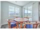 Cozy breakfast nook with a wooden table and chairs, illuminated by natural light from a nearby window at 431 Canal Crossing Way, Huger, SC 29450