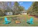 Charming backyard with fire pit, blue Adirondack chairs, and a storage shed at 4401 Prices Bridge Ln, Walterboro, SC 29488