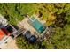 Aerial view of a pristine backyard pool area, featuring a stone patio and lush landscaping at 554 Parrot Point Dr, Charleston, SC 29412