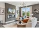 Cozy living room with large windows, modern decor, and a sleek fireplace at 566 Scholar Way, Summerville, SC 29486