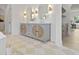 Bathroom with double sink vanity featuring rattan-style woven inserts and marble tiled flooring at 755 Adluh St, Mount Pleasant, SC 29464