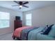 Bright bedroom features a ceiling fan, neutral walls, and a comfortable bed with colorful bedding at 7850 Wilderness Trl # 6A, North Charleston, SC 29418