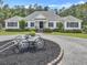 Close-up of well-maintained home with lovely landscaping and a decorative wagon in the circular driveway at 1019 Spiers Cir, Bonneau, SC 29431
