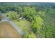 Wide aerial view showing a large property with wooded areas, cleared land, a road, and a house for privacy at 1050 Mt Zion Rd, Saint George, SC 29477