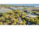 An aerial view showcases the home's proximity to marshlands, the Charleston peninsula, and waterfront, blending nature and city living at 1081 Groves Manor Ct, Mount Pleasant, SC 29464