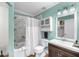 Bathroom features a tub with shower, mirrored vanity, toilet, and storage cabinet at 1135 Shoreham Rd, Charleston, SC 29412