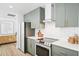 Modern kitchen featuring stainless steel appliances, green cabinets, and white countertops at 1366 W Point Dr, Mount Pleasant, SC 29466
