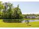 Scenic view of a pond surrounded by lush greenery and trees, offering a peaceful natural setting at 1417 Roustabout Way, Charleston, SC 29414