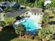 Aerial view of the community pool surrounded by lounge chairs and palm trees near the parking lot at 1417 Roustabout Way, Charleston, SC 29414