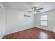 Bedroom with wood floors, ceiling fan, and natural light streaming in through a window at 204 Pointer Dr, Summerville, SC 29485