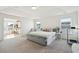 Spacious main bedroom with soft carpet, tray ceilings, and views of the backyard lake at 247 Godwit Dr, Summerville, SC 29486
