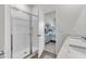 Bathroom featuring a walk-in shower, a vanity, and a glimpse into the bedroom at 292 Shadybrook Dr, Summerville, SC 29486