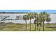 Scenic marsh view featuring palm trees and a community boat dock at 74 Mariners Cay Dr, Folly Beach, SC 29439