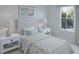 Bright bedroom with a tufted headboard, bedside tables, and a large window offering natural light at 1023 Swamp Rose Run, Summerville, SC 29485