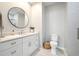 Beautiful bathroom featuring a modern vanity, elegant mirror, and tiled shower at 1025 Riverland Woods Pl # 106, Charleston, SC 29412
