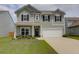 Charming two-story home featuring gray siding, black shutters, a two-car garage, and a well-manicured lawn at 114 W Bradford Pointe Dr, Summerville, SC 29483