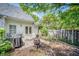 Backyard patio includes a barbeque, fire pit, table and chairs, and lush garden landscape at 3084 Queensgate Way, Mount Pleasant, SC 29466