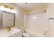 Updated bathroom features a modern vanity, framed mirror, and a shower-tub combination at 415 Parkdale Dr # 2F, Charleston, SC 29414