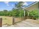 View from the back porch with wood floors overlooking fenced backyard, a great place to relax and unwind at 5669 Sands Rd, Hollywood, SC 29449