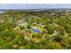 Aerial view of the neighborhood park featuring walkways, lush trees, and a small water feature at 1 Marlow Dr, Charleston, SC 29403