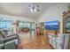 Bright living room featuring hardwood floors and a ceiling fan at 105 Irish Oak Dr, Goose Creek, SC 29445