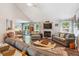 Open-concept living room with plenty of natural light, fireplace, and dining area at 112 Red Cypress Dr, Goose Creek, SC 29445