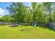 Fenced backyard featuring a playset, trampoline, and lush green grass at 137 Clydesdale Cir, Summerville, SC 29486